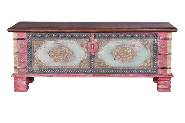 Giner y Colomer Baúl Madera de Mango Rojo Envejecido y Cerezo 45x116x40 cm